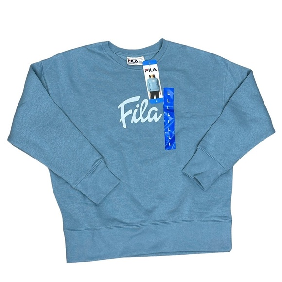 Women's Fila Large 12 -14 Blue Fleece Sweatshirt Logo Crew Pullover Long Sleeve - Picture 3 of 11
